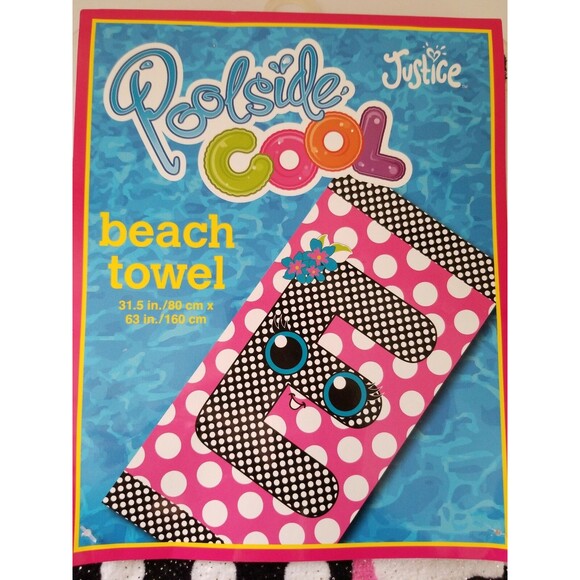 JUSTICE POOLSIDE COOL LETTER E TOWEL 31.5 IN/80 CM X 63 IN/ 160 CM Discontinued - Picture 2 of 4